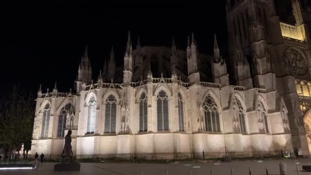 Cathédrale Saint Andrews Nuit Bordeaux Nouvelle Aquitaine France Images Haute — Video
