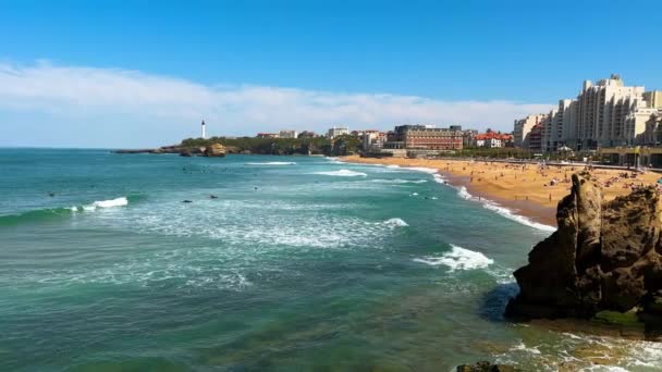 Paisaje Escénico Playa Costa Biarritz Famoso Destino Turístico Francia Imágenes — Vídeo de stock