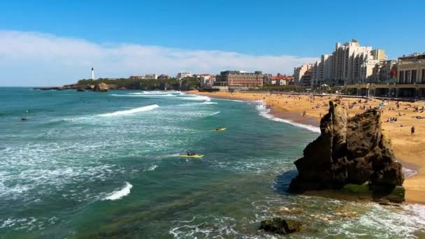 Paisaje Escénico Playa Costa Biarritz Famoso Destino Turístico Francia Imágenes — Vídeos de Stock