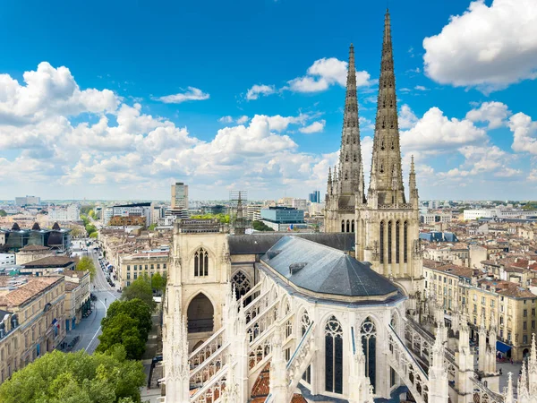 Aerial Cityscape View Old Town Bordeaux City Andrew Cathedral Sunny — Stock Photo, Image