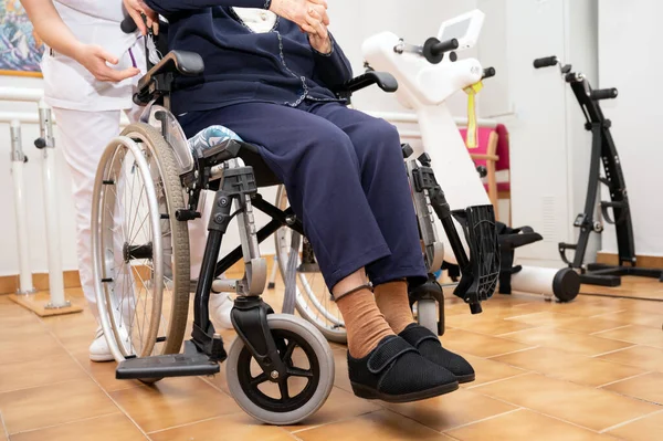Doctor Working Senior Woman Patient Wheelchair Clinics Specialist Work Rehabilitation — Stock Photo, Image