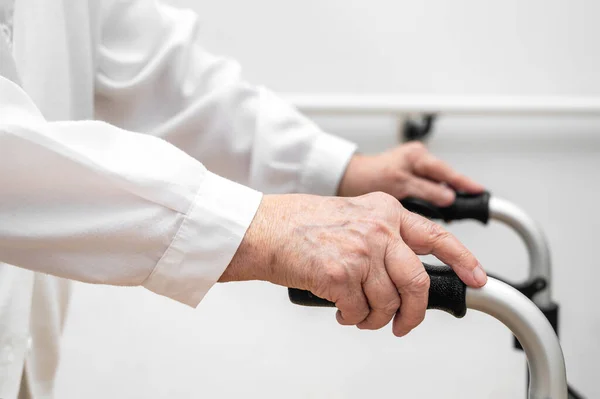 Senior Patient Folding Walker Recuperation Elderly Seniors Care Nursing Home — Stock Photo, Image