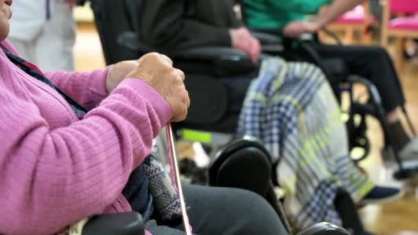 Ältere Frauen Häkeln Einem Bastelkurs Als Hobby Oder Ergotherapie Pflegeheim — Stockvideo