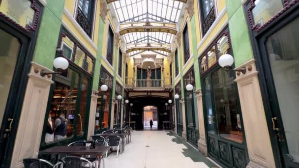 Valladolid Spagna Novembre 2023 Antico Passaggio Pasaje Gutierrez Galleria Commerciale — Video Stock