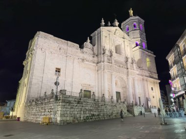 Geceleri Valladolid Katedrali, Castilla y Leon, İspanya. Yüksek kalite 4k görüntü