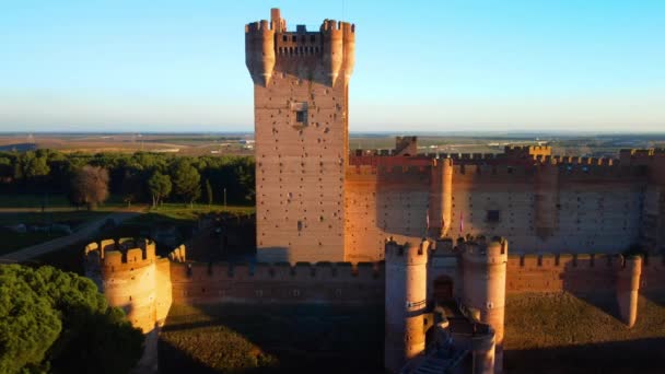 Luftaufnahme Der Mittelalterlichen Burg Mota Medina Del Campo Valladolid Kastilien — Stockvideo