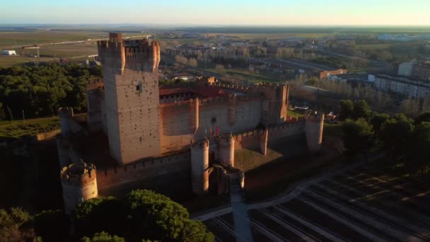 Flygfoto Över Det Medeltida Slottet Mota Medina Del Campo Valladolid — Stockvideo