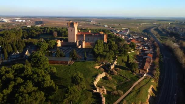 Vista Aérea Del Castillo Medieval Mota Medina Del Campo Valladolid — Vídeo de stock