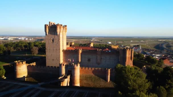 Flygfoto Över Det Medeltida Slottet Mota Medina Del Campo Valladolid — Stockvideo