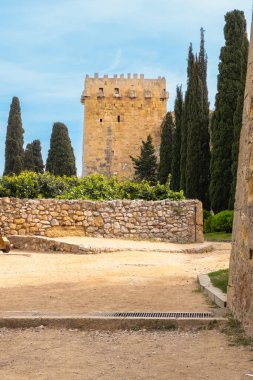 İspanya 'nın Tarragona kentindeki anıtsal Roma duvarlarıyla Arkeolojik Yürüyüş manzarası. Yüksek kaliteli fotoğrafçılık