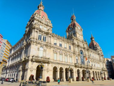 La Coruna, İspanya - 10 Şubat 2023: La Coruna belediyesi Maria Pita Meydanı, İspanya. Yüksek kalite fotoğraf