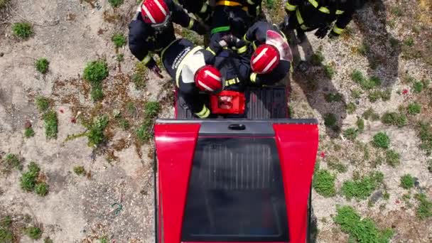 Burgos Spain April 2023 Group Volunteer Fire Team Training Using — Stock Video