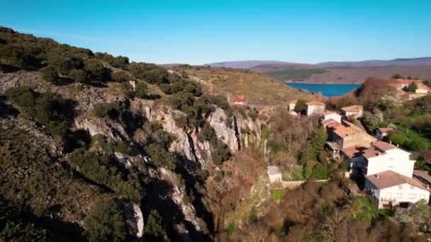 Αεροφωτογραφία Του Γραφικού Χωριού Ortigosa Cameros Στη Rioja Ισπανία Υψηλής — Αρχείο Βίντεο