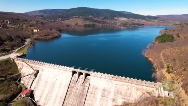 Flygfoto Över Damm Och Ett Vattenkraftverk Rioja Spanien Högkvalitativ Film — Stockvideo