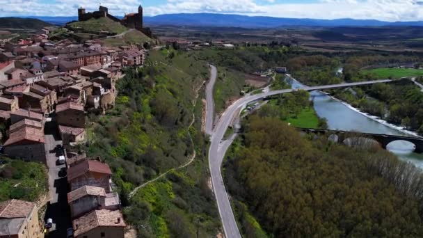 Widok Lotu Ptaka San Vicente Sonsierra Słynne Miejsce Turystyczne Rioja — Wideo stockowe