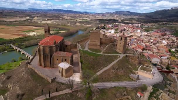 Flyfoto San Vicente Sonsierra Berømt Turistmål Rioja Spania Opptak Høy – stockvideo