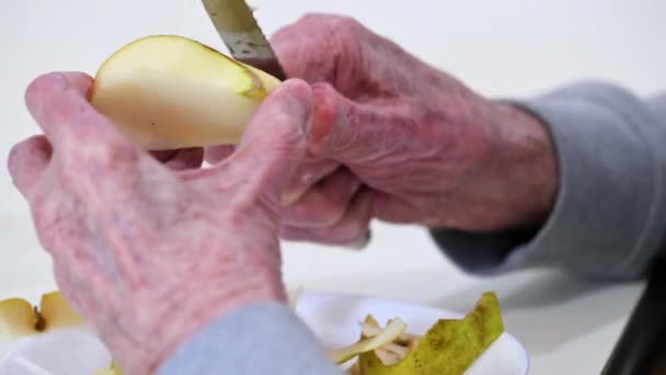 Крупный План Пожилого Человека Обедающего Доме Престарелых Высококачественное Видео — стоковое видео