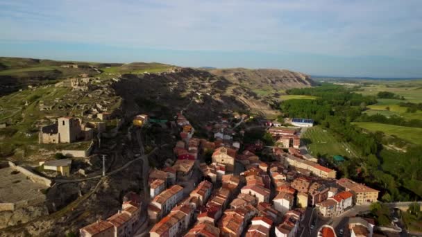 Aerial View Cerezo Rio Tiron Ancient Village Burgos Province Spain — 图库视频影像