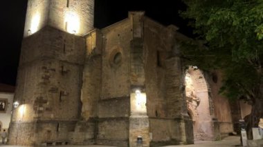 Church of Saint Christopher of Comillas at night in Cantabria Spain. High quality 4k footage