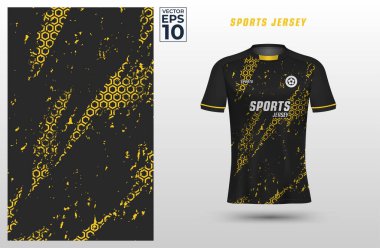 T-shirt sport design template with geometric hexagon pattern on grunge background for soccer jersey. Sport uniform in front view. Shirt mock up for sport club. Vector Illustration clipart