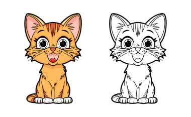 Çocuk vektör illüstrasyonu için şirin kedi çizgi film karakteri sanat boyama sayfaları kitabı