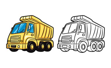 Çocuk vektör illüstrasyonları için Kamyon karikatür çizgisi resim boyama rehberi