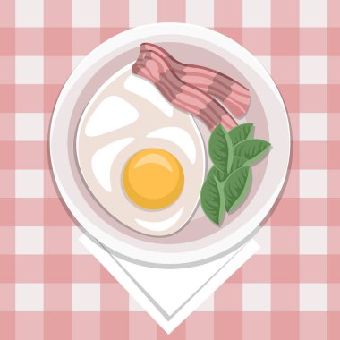 Kızarmış yumurta, ıspanak ve pastırma.