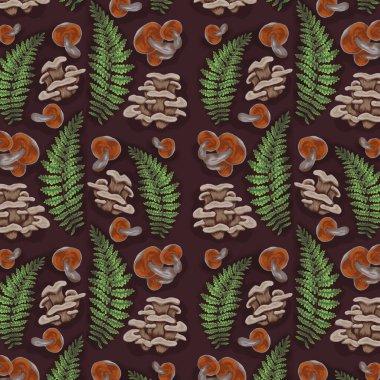 eğreltiotu ve mantar orman deseni