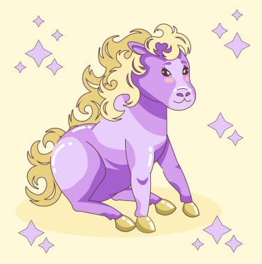 Kawai atı oturuyor. Şirin midilli.