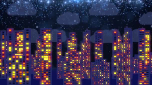 Looped Abstract Animated Background Skyscrapers Clouds Backdrop Night Snow — Wideo stockowe