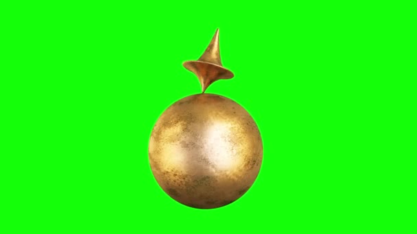 Looped Rotation Balancing Top Metal Ball Green Background Render — Stockvideo