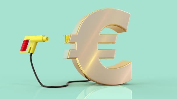 Animation Electric Car Charging Plug Gold Euro Green Background Rendering — Stock Video