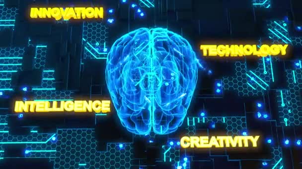 Composición Conceptual Cerebro Humano Brillante Una Placa Circuito Renderizado — Vídeo de stock