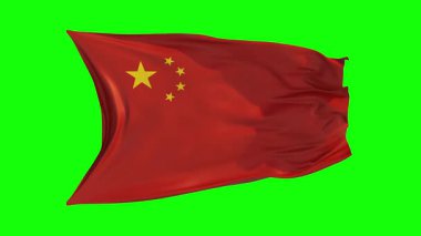 Yeşil arka planda Çin bayrağı sallama hareketi. 3 Boyutlu Hazırlama.