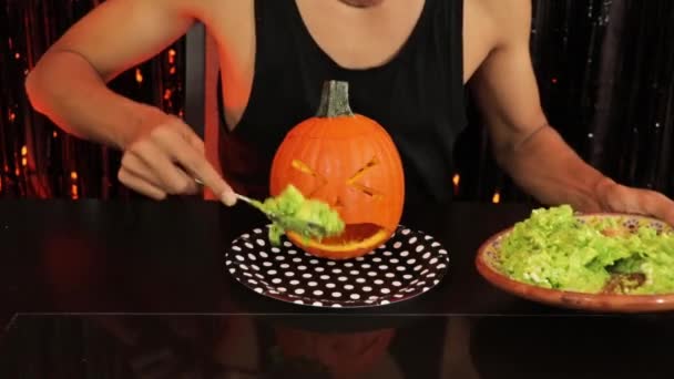 Faire Une Citrouille Qui Vomit Guacamole Nourriture Mexicaine Fête Halloween — Video