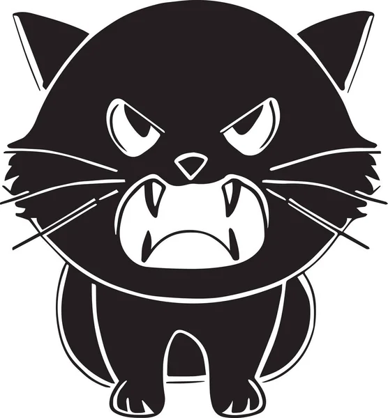 Симпатичный Злой Чёрный Кот Шипит Яростный Черный Котенок Открытым Ртом — стоковый вектор