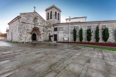 Vila Nova de Famalicao, Portugal. Santiago de Antas church. Rota do Romanico or Romanesque Route travel 13th century medieval Romanesque and Gothic architecture. Granite stone church.  clipart