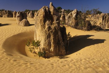 Pinnacles kireçtaşı oluşumları Nambung Milli Parkı içinde Cervantes, Batı Avustralya, yakınındaki vardır