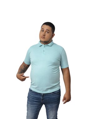 person who has gained weight making gestures and faces ideal for your social networks