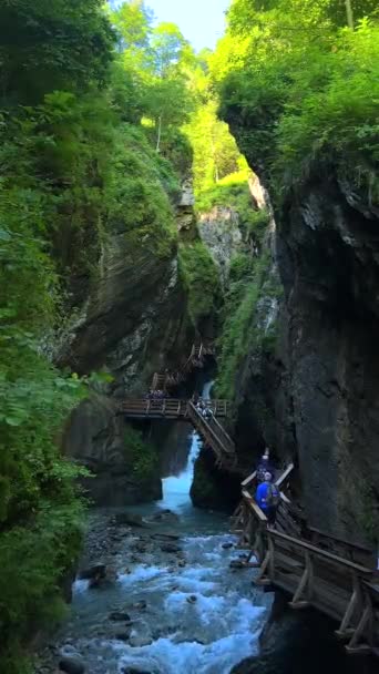 Vertical Video Showcasing Captivating Beauty Austria Sigmund Thun Klamm Gorge — стоковое видео