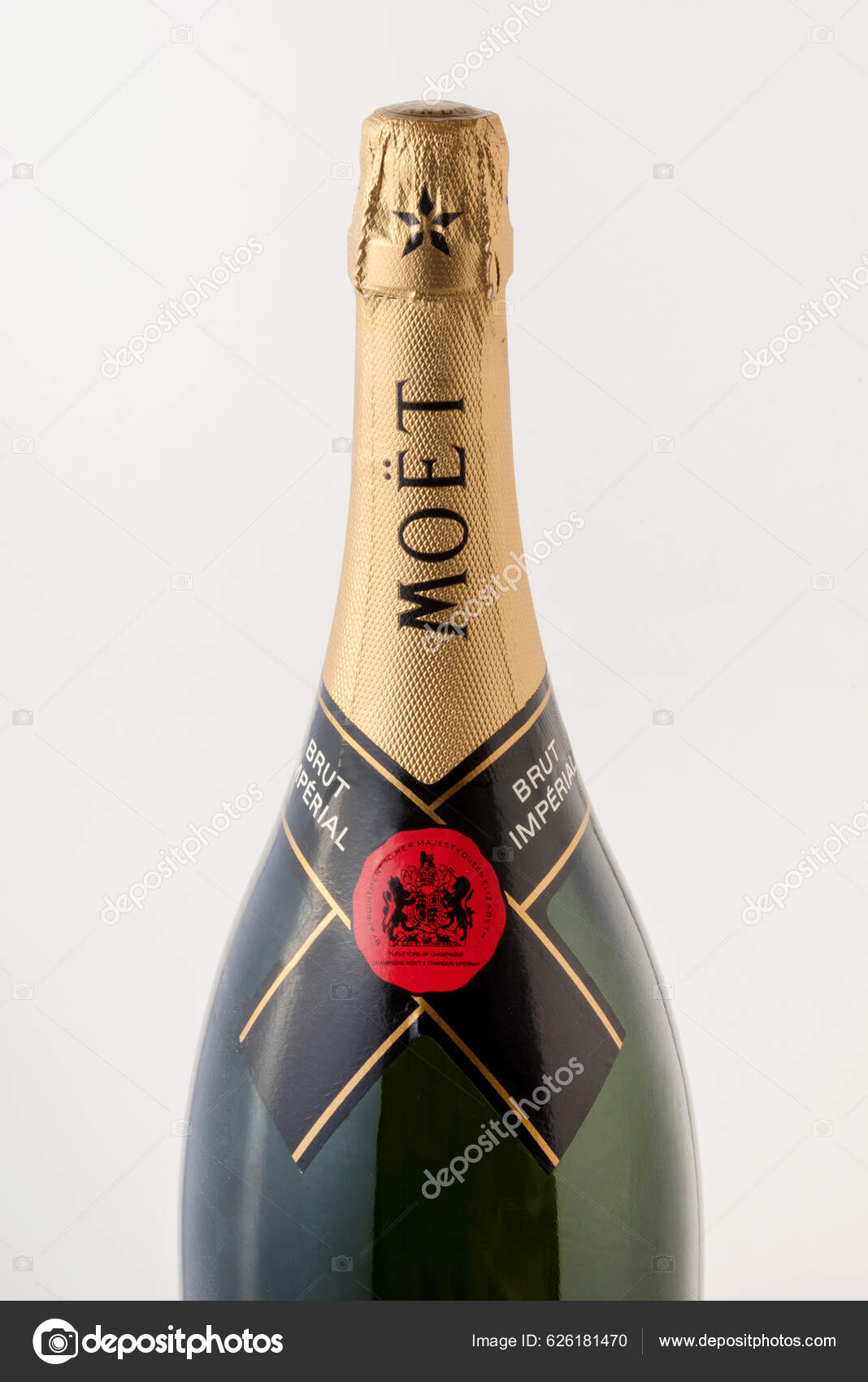Closeup Sealed Bottle Expensive Moet Chandon Champagne Placed Gray