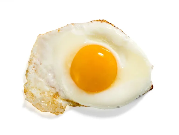 Верхний Вид Вкусное Домашнее Жареное Яйцо Оранжевым Желтком Помещен Белом — стоковое фото