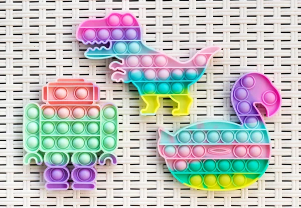 Top View Colorful Pop Stress Toys Various Shapes Placed Plastic — Stock Photo, Image