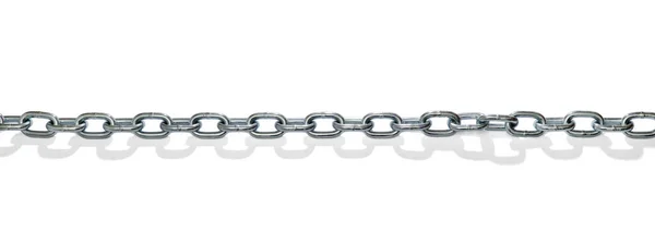 Cadeia Metal Horizontal Reta Com Anéis Colocados Fundo Branco Sombra — Fotografia de Stock