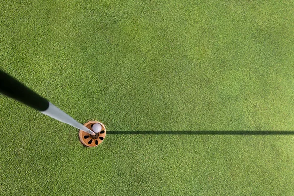 夏季高尔夫球场设置圆形孔的白色高尔夫球的顶部视图 免版税图库照片