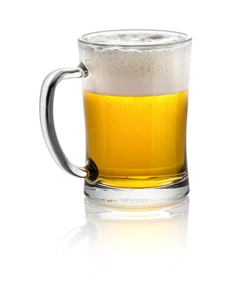 Glass Mug Fresh Alcoholic Beer Froth Isolated White Background Shadow — Stock Photo, Image