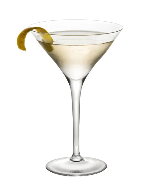 Köstlicher Alkoholischer Dry Martini Cocktail Glas Mit Zitronenschale Auf Weißem — Stockfoto