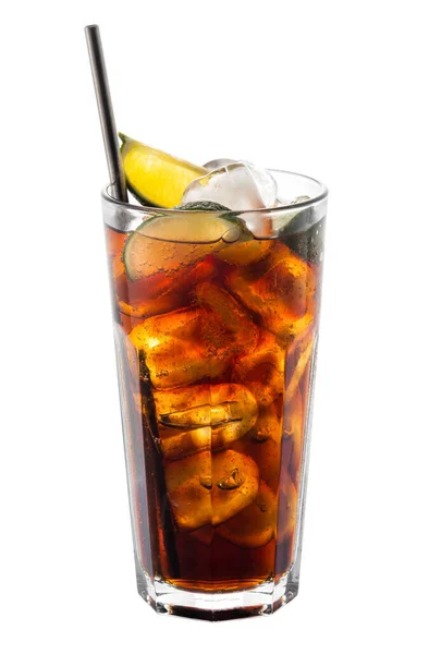 Cuba Libre Cocktail Bestaande Uit Rum Cola Ijsblokjes Citroenschijfjes Glas Stockfoto
