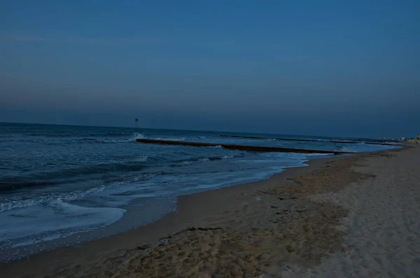 Vista Praia Lido Jesolo Início Manhã Diferentes Fases Nascer Sol — Fotografia de Stock