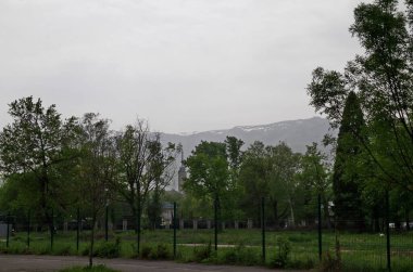 Vitosha Dağı ve Bulgaristan 'ın başkenti Sofya' daki televizyon kulesine kıyasla yeşil alanların bir kısmı   